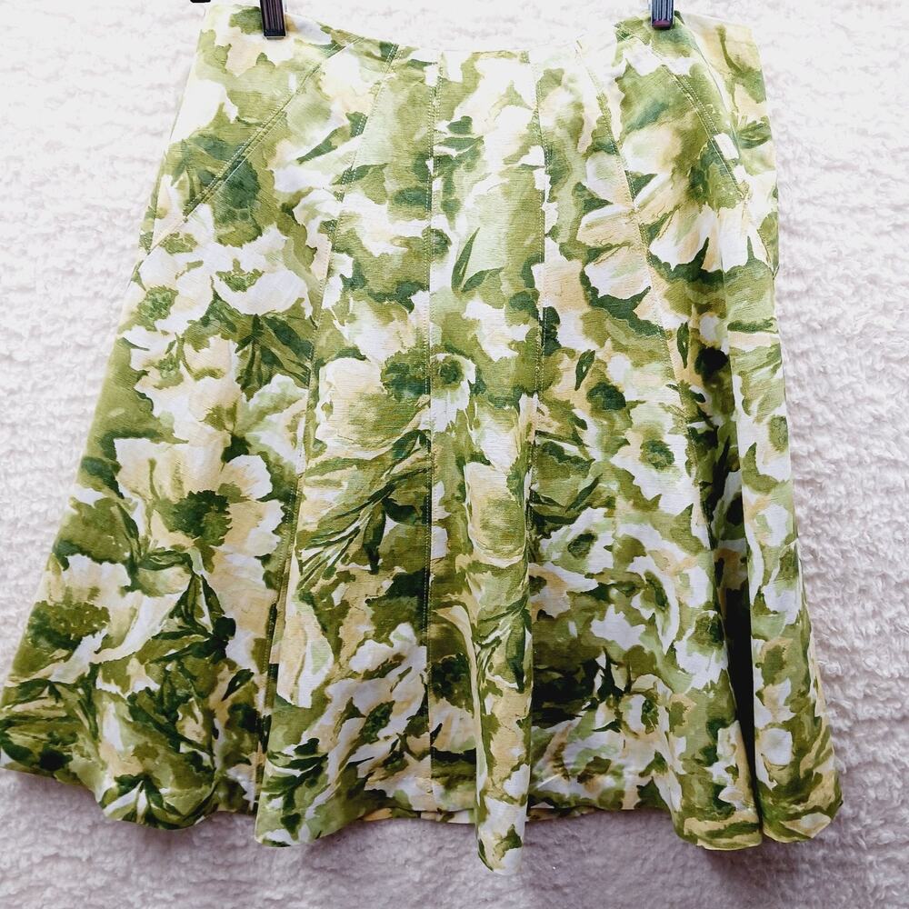 Skirt Flare NWT Premise Linen Tropical Floral Lime Yellow Bloomcore Lined Sz 14P